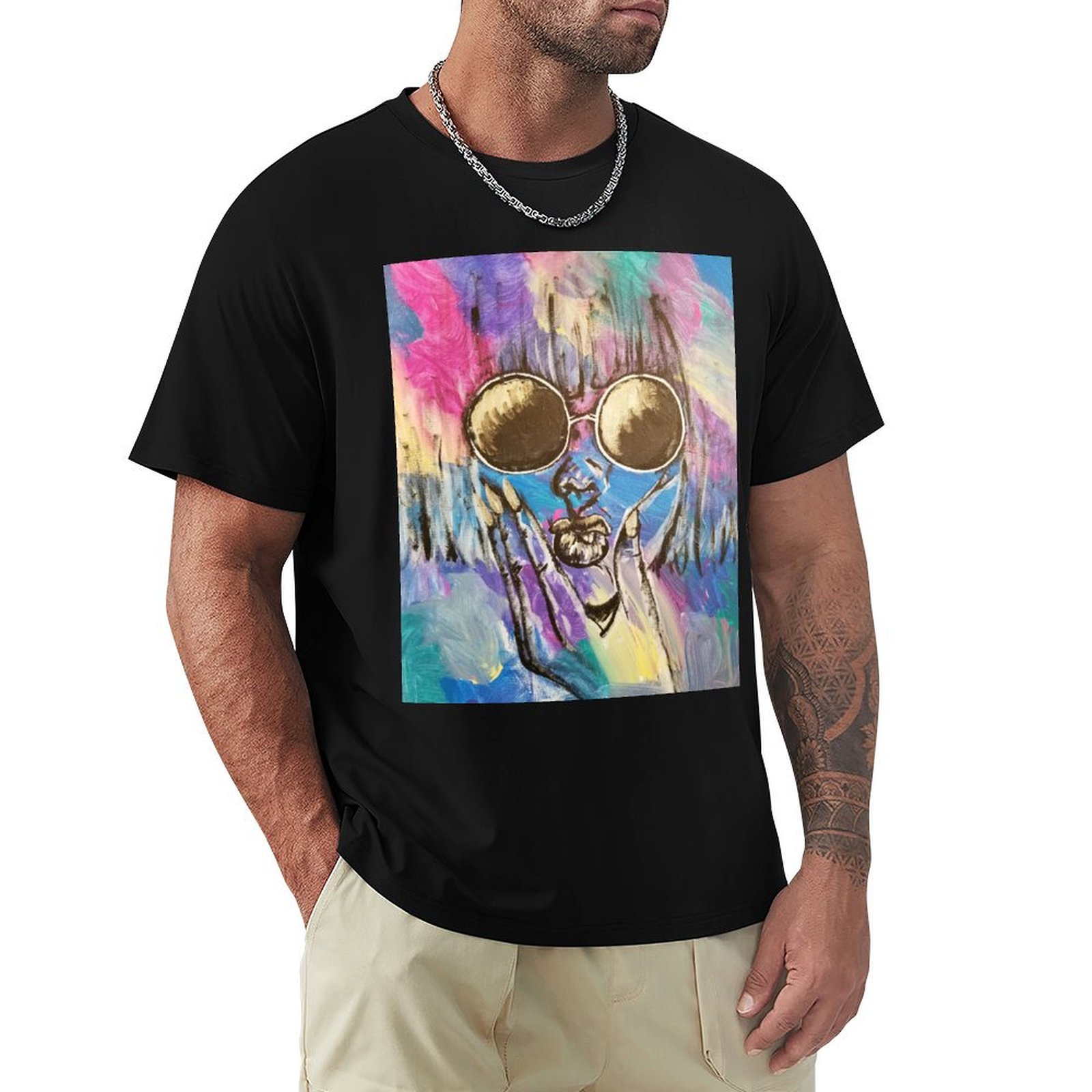 Acrylic Pour Paint - Camiseta de Algodão Casual Simples de